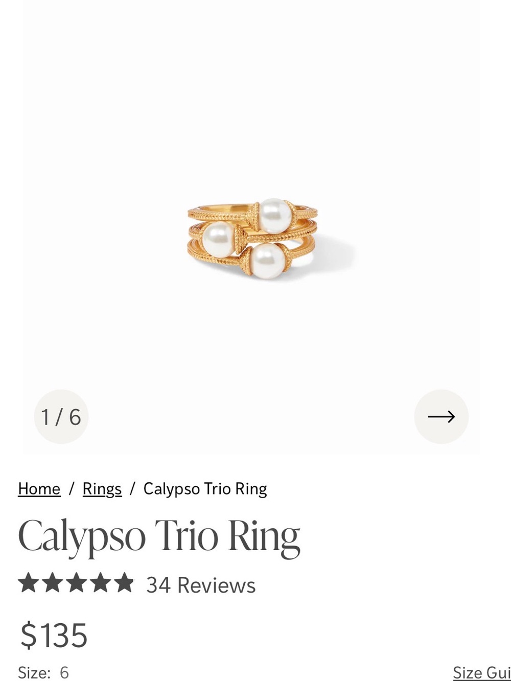 Julie Vos Gold Triple Pearl Stack Ring